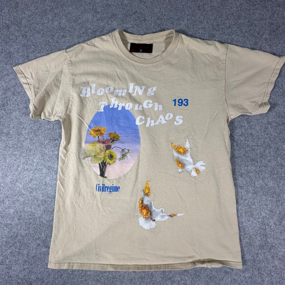 Civil Regime Blooming Through Chaos Shirt Mens Large Tan Graphic Tee